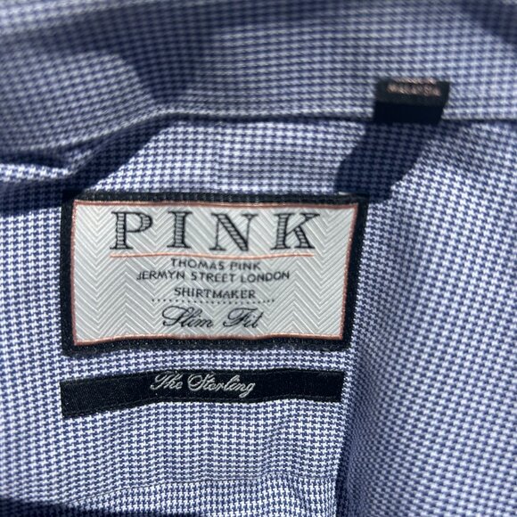 Thomas Pink Navy Blue Houndstooth Shirt The Sterling Slim Fit 15.5 - 34 - Picture 2 of 5